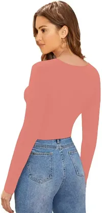 Casual Polyester Blend V Neck Long Sleeves Stylish Crop Top-thumb2