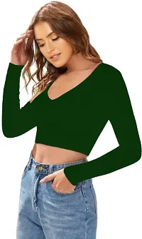 Casual Polyester Blend V Neck Long Sleeves Stylish Crop Top-thumb1