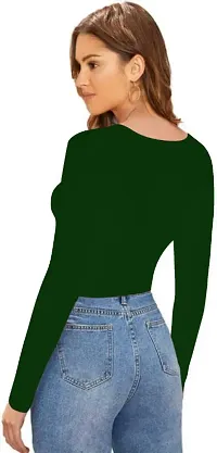 Casual Polyester Blend V Neck Long Sleeves Stylish Crop Top-thumb2