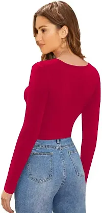 Casual Polyester Blend V Neck Long Sleeves Stylish Crop Top-thumb2