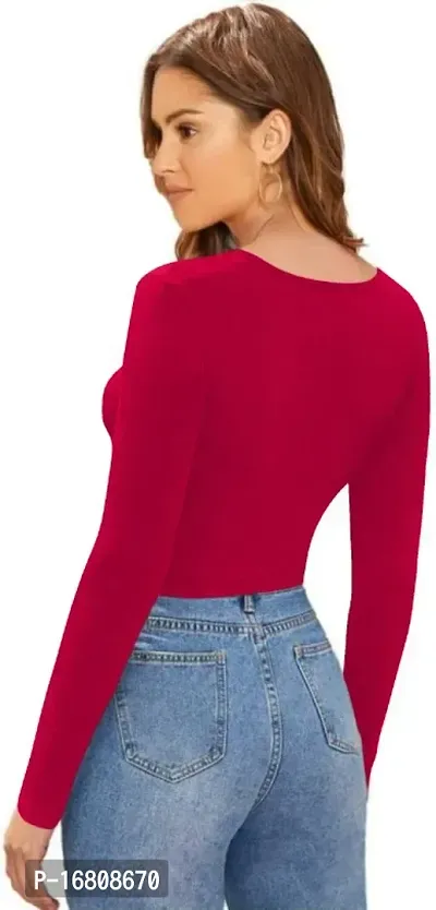 Casual Polyester Blend V Neck Long Sleeves Stylish Crop Top-thumb3