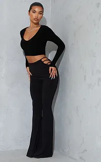 Casual Polyester Blend V Neck Long Sleeves Stylish Crop Top-thumb2