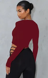 Casual Polyester Blend V Neck Long Sleeves Stylish Crop Top-thumb1