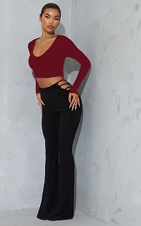 Casual Polyester Blend V Neck Long Sleeves Stylish Crop Top-thumb2