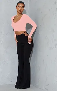 Casual Polyester Blend V Neck Long Sleeves Stylish Crop Top-thumb2