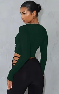 Casual Polyester Blend V Neck Long Sleeves Stylish Crop Top-thumb1