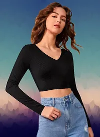 Casual Polyester Blend V Neck Long Sleeves Stylish Crop Top-thumb2