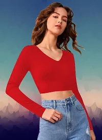 Casual Polyester Blend V Neck Long Sleeves Stylish Crop Top-thumb1