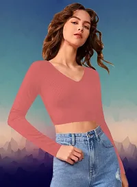 Casual Polyester Blend V Neck Long Sleeves Stylish Crop Top-thumb2