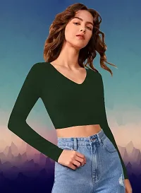 Casual Polyester Blend V Neck Long Sleeves Stylish Crop Top-thumb1