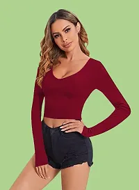 Casual Polyester Blend V Neck Long Sleeves Stylish Crop Top-thumb2