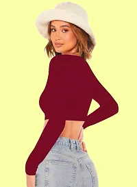 Casual Polyester Blend V Neck Long Sleeves Stylish Crop Top-thumb1