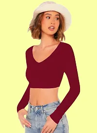 Casual Polyester Blend V Neck Long Sleeves Stylish Crop Top-thumb2