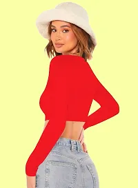 Casual Polyester Blend V Neck Long Sleeves Stylish Crop Top-thumb2