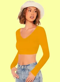 Casual Polyester Blend V Neck Long Sleeves Stylish Crop Top-thumb2