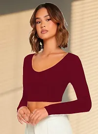 Casual Polyester Blend V Neck Long Sleeves Stylish Crop Top-thumb1