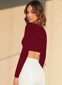 Casual Polyester Blend V Neck Long Sleeves Stylish Crop Top-thumb2