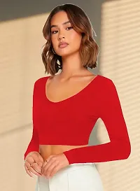 Casual Polyester Blend V Neck Long Sleeves Stylish Crop Top-thumb2