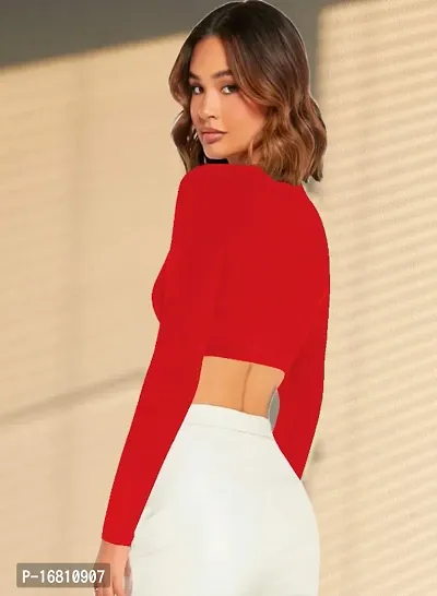 Casual Polyester Blend V Neck Long Sleeves Stylish Crop Top-thumb4