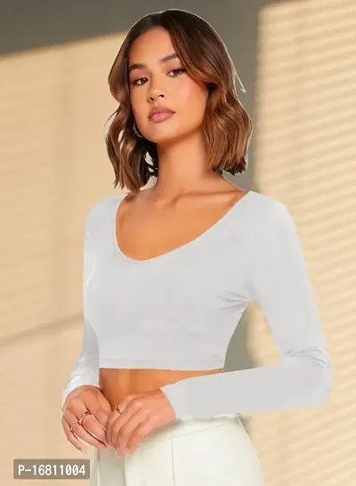 Casual Polyester Blend V Neck Long Sleeves Stylish Crop Top-thumb3