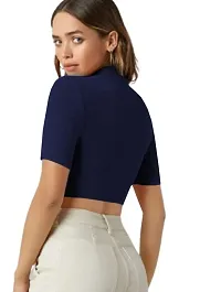 Casual Polyester Blend High Neck Short Sleeves Stylish Crop Top-thumb2