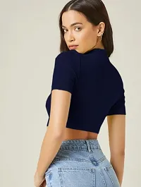 Casual Polyester Blend High Neck Short Sleeves Stylish Crop Top-thumb1