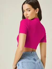 Casual Polyester Blend High Neck Short Sleeves Stylish Crop Top-thumb1