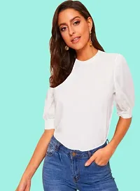 Casual Polyester Blend Round Neck Puff Sleeves Stylish Top-thumb2