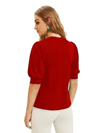 Casual Polyester Blend Round Neck Puff Sleeves Stylish Top-thumb2