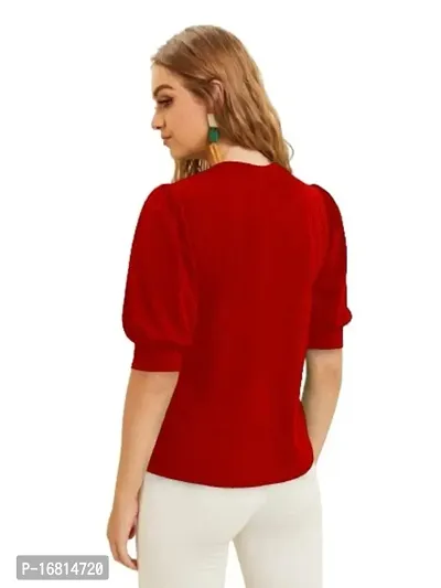 Casual Polyester Blend Round Neck Puff Sleeves Stylish Top-thumb3