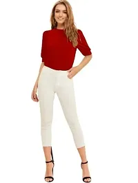 Casual Polyester Blend Round Neck Puff Sleeves Stylish Top-thumb3