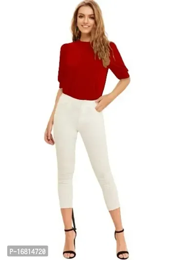 Casual Polyester Blend Round Neck Puff Sleeves Stylish Top-thumb4