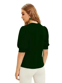 Casual Polyester Blend Round Neck Puff Sleeves Stylish Top-thumb1