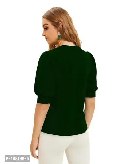 Casual Polyester Blend Round Neck Puff Sleeves Stylish Top-thumb2