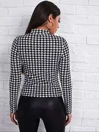 Casual Polyester Blend High Neck Full Sleeves Houndstooth Print Black Stylish Top (23Inches)-thumb4