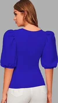 Casual Polyester Blend Square Neck Bishop Sleeves Solid Stylish Royal Blue Top (23Inches)-thumb4