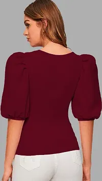 Casual Polyester Blend Square Neck Bishop Sleeves Solid Stylish Maro-thumb4