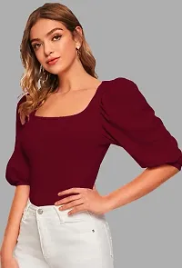 Casual Polyester Blend Square Neck Bishop Sleeves Solid Stylish Maro-thumb2