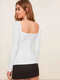 Casual Polyester Blend Sweetheart Neck Puff Sleeves Solid Stylish White Top (23Inches)-thumb1