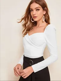 Casual Polyester Blend Sweetheart Neck Puff Sleeves Solid Stylish White Top (23Inches)-thumb2