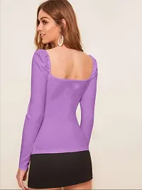 Casual Polyester Blend Sweetheart Neck Puff Sleeves Solid Stylish Lavender Top (23Inches)-thumb1