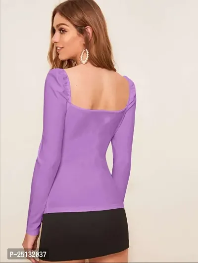 Casual Polyester Blend Sweetheart Neck Puff Sleeves Solid Stylish Lavender Top (23Inches)-thumb2