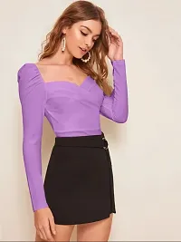 Casual Polyester Blend Sweetheart Neck Puff Sleeves Solid Stylish Lavender Top (23Inches)-thumb4