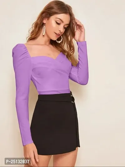 Casual Polyester Blend Sweetheart Neck Puff Sleeves Solid Stylish Lavender Top (23Inches)-thumb5