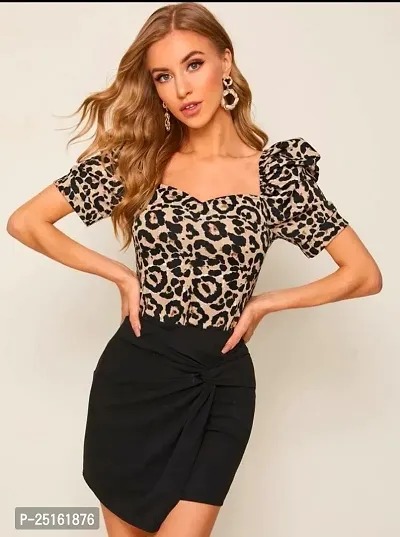 Casual Polyester Blend Sweetheart Neck Puff Sleeves Printed Stylish Top (23Inches)