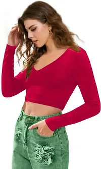 Classic Polyester Solid Crop Top for Women's-thumb3