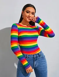 Classic Polyester Striped Top for Women-thumb4