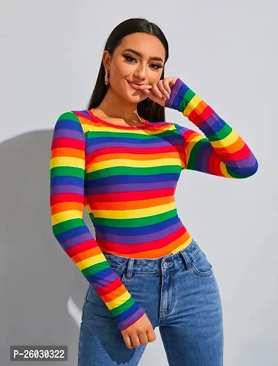 Classic Polyester Striped Top for Women-thumb5