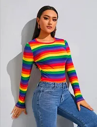Classic Polyester Striped Top for Women-thumb2