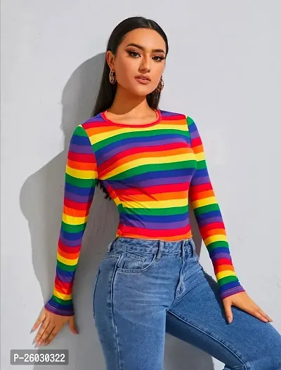 Classic Polyester Striped Top for Women-thumb3
